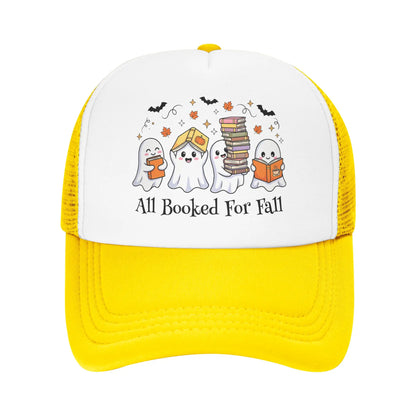 All Booked for Fall Halloween Ghost Trucker Cap Unisex Book Lover's Baseball Cap