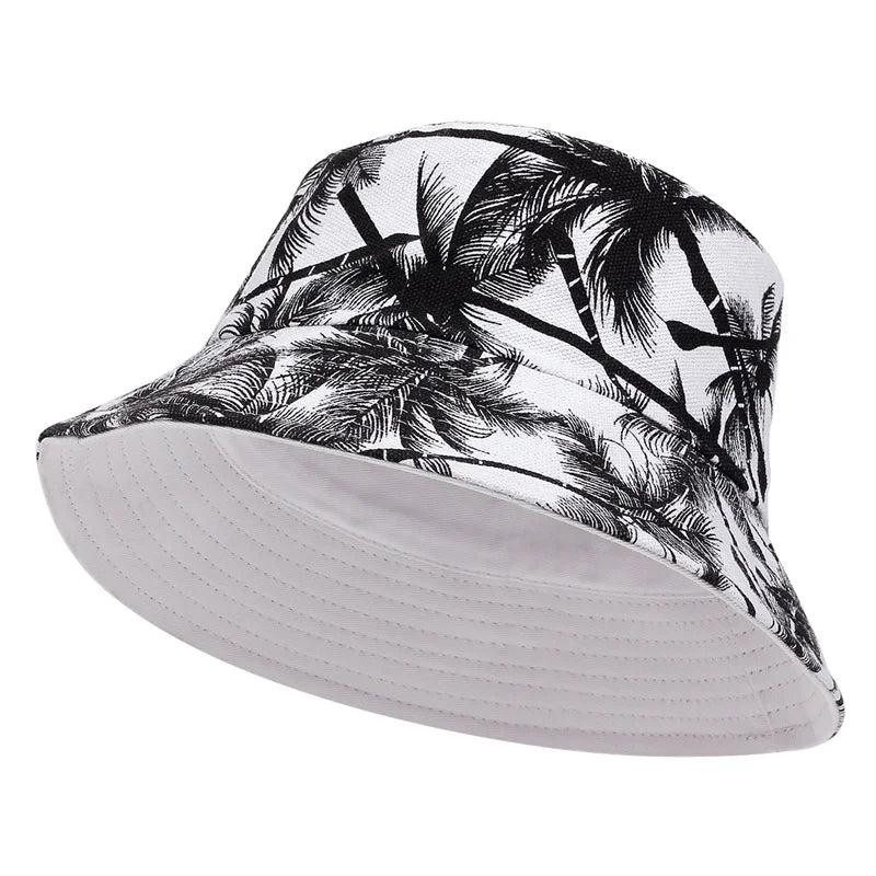 Men Women coconut tree Bucket Hat Cotton Printing Hip Hop