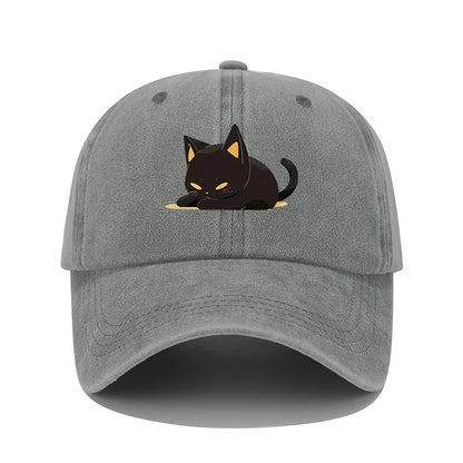 Retro Style Black Cat Printed Baseball Cap With Adjustable Sun Protection