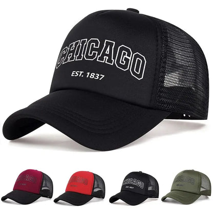 Summer Men Mesh Baseball Cap Outdoor Sport Chicago Letter