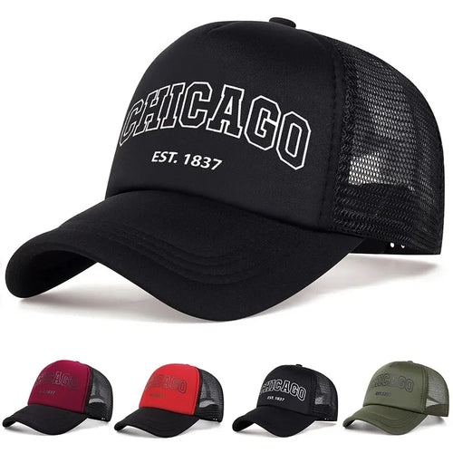 Summer Men Mesh Baseball Cap Outdoor Sport Chicago Letter