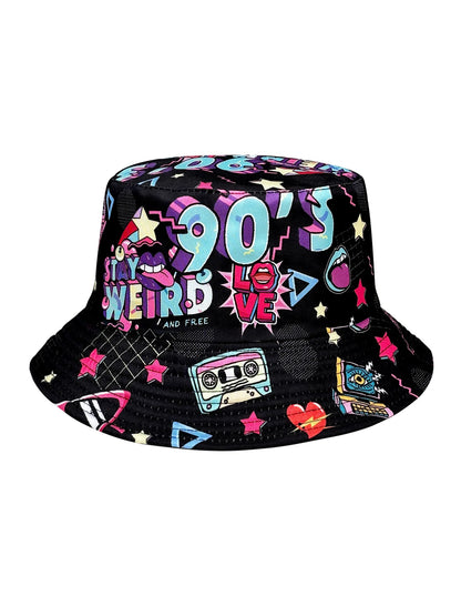 Abstract Personality Tape Black 90S Print Bucket Hat Sun Hat