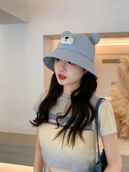 Spring Summer Bucket Hat For Women Men Cute Dog Ear Bear Nose Cartoon