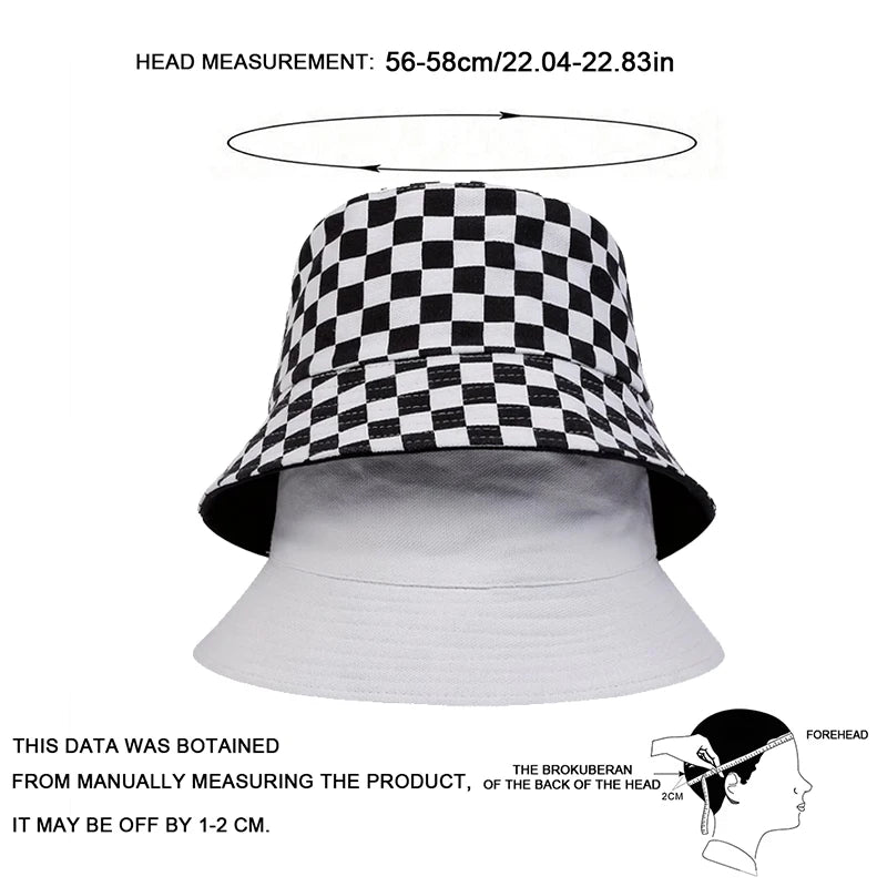 Black And White Grid Bucket Hat Wearable Fisherman Hat Travel Hat For Men Women