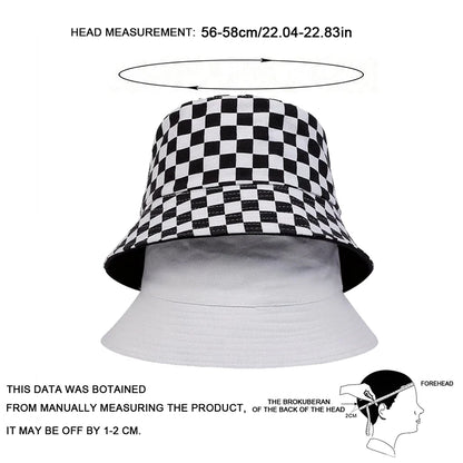 Black And White Grid Bucket Hat Wearable Fisherman Hat Travel Hat For Men Women