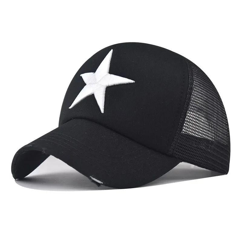 New Style Unisex Adjustable Mesh Cap Casual Plain Embroidery Five-Star Cotton Baseball Cap For Women Men