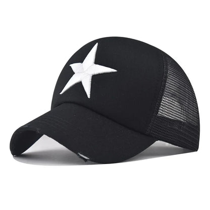 New Style Unisex Adjustable Mesh Cap Casual Plain Embroidery Five-Star Cotton Baseball Cap For Women Men