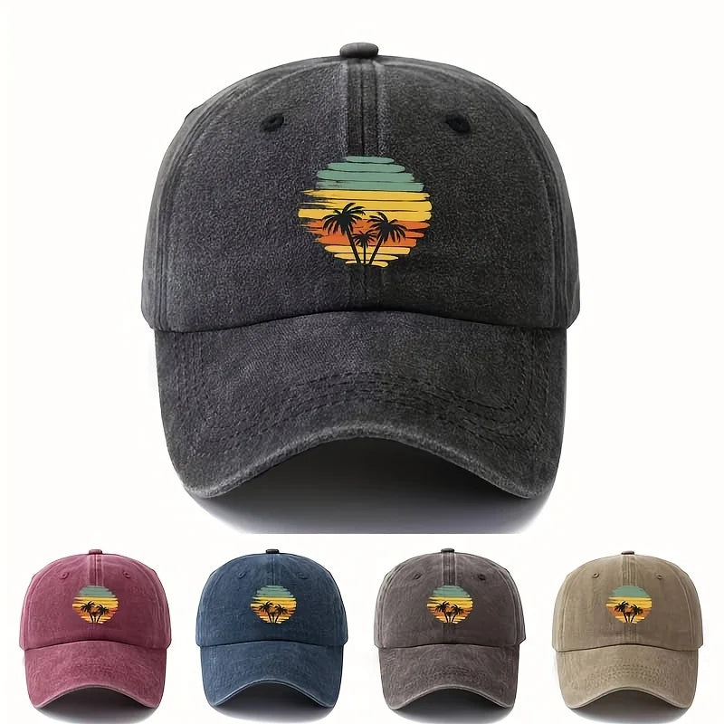 Retro Tropical Sunset Coconut Tree Patterned Baseball Cap