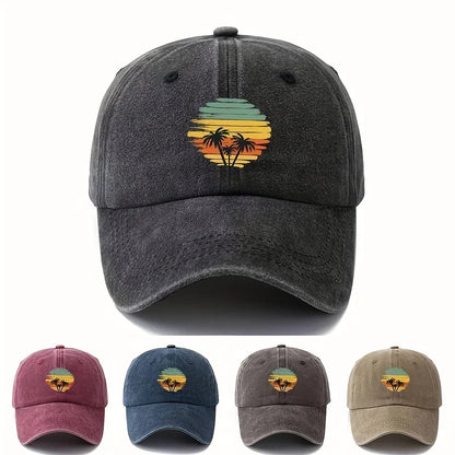 Retro Tropical Sunset Coconut Tree Patterned Baseball Cap