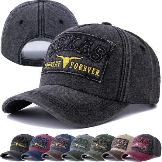 Unisex Washed Cotton Vintage Baseball Cap TEXAS Letter For Men Women