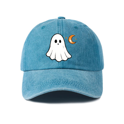 Ghost And Crescent Moon Graphic Baseball Cap