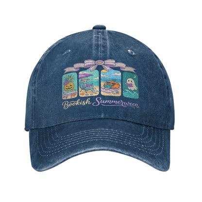 Summerween Beach Reading Ghost Pumpkin Skeleton Lover Cap Novelty Baseball Cap