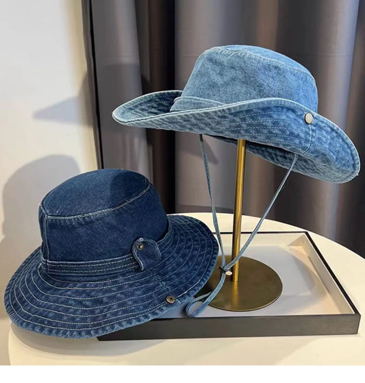 Vintage Washed Denim Bucket Hat Unisex Summer Sun Hat For Women Men