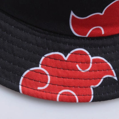 Wide Brim Sun Protection Adjustable Red Cloud Print Cotton Bucket Hat