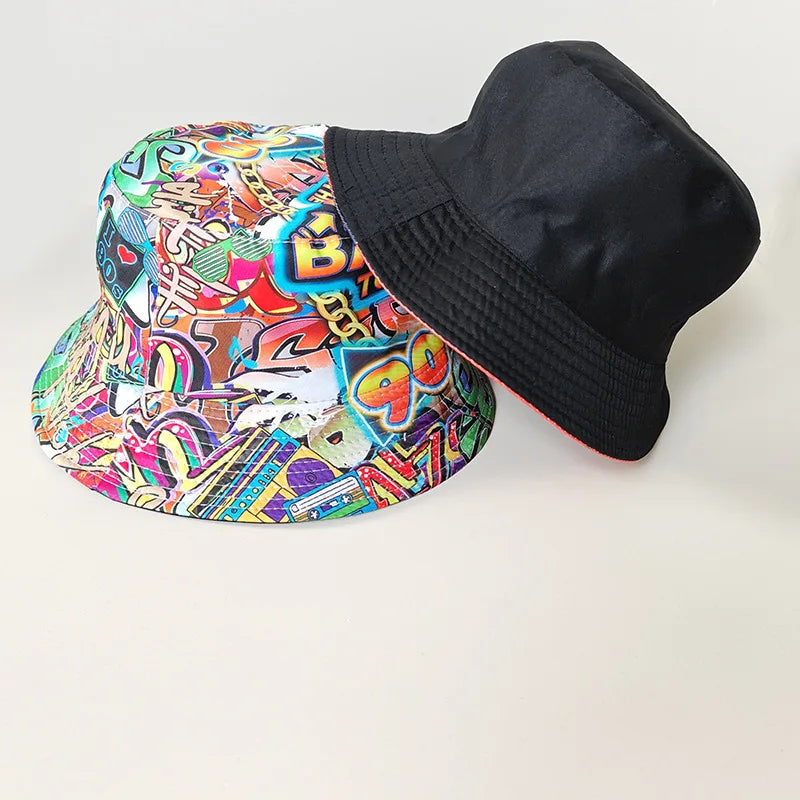 New Fashion Graffiti Sunscreen Bucket Hats Fashion Letter Print Fisherman