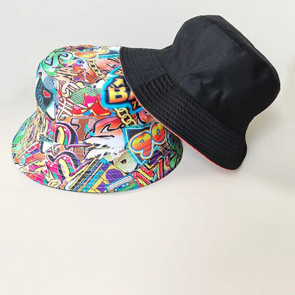 New Fashion Graffiti Sunscreen Bucket Hats Fashion Letter Print Fisherman