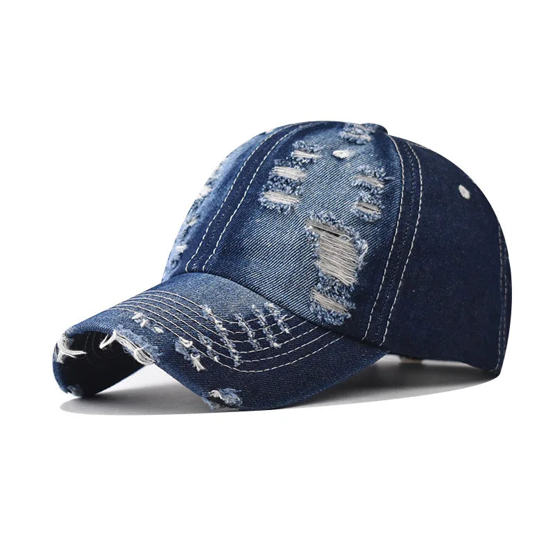 Tide Washed Denim Ripped Baseball Cap Spring Cotton Snapback Hat