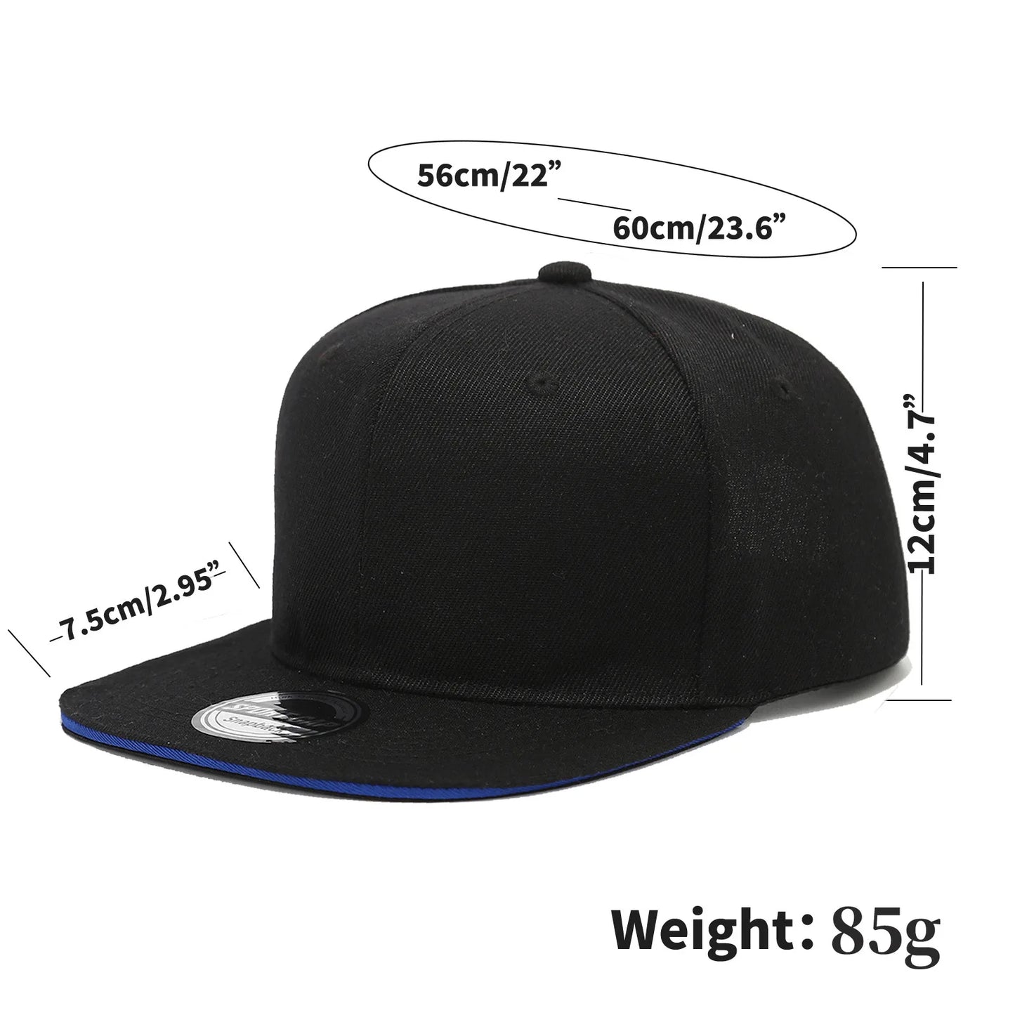 New Flat-Brim Hip-Hop Hat Solid Black Sun Hat Men Women Snapback Cap