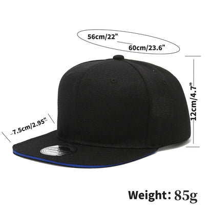 New Flat-Brim Hip-Hop Hat Solid Black Sun Hat Men Women Snapback Cap