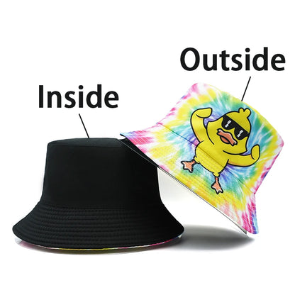 Cartoon Duck Printing Bucket Hat Tie Dye Pattern