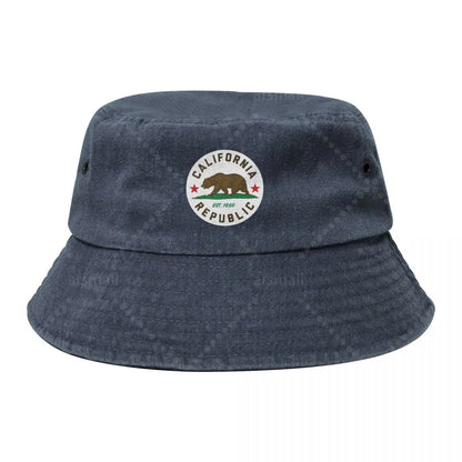 California Republic Sticker Unisex Cotton Bucket Hats