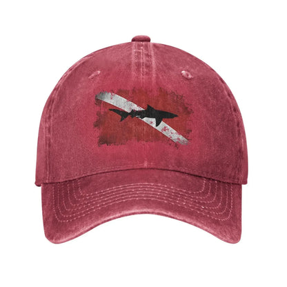 Vintage Shark Scuba Dive Flag Retro Sports Denim Cap Baseball Hat
