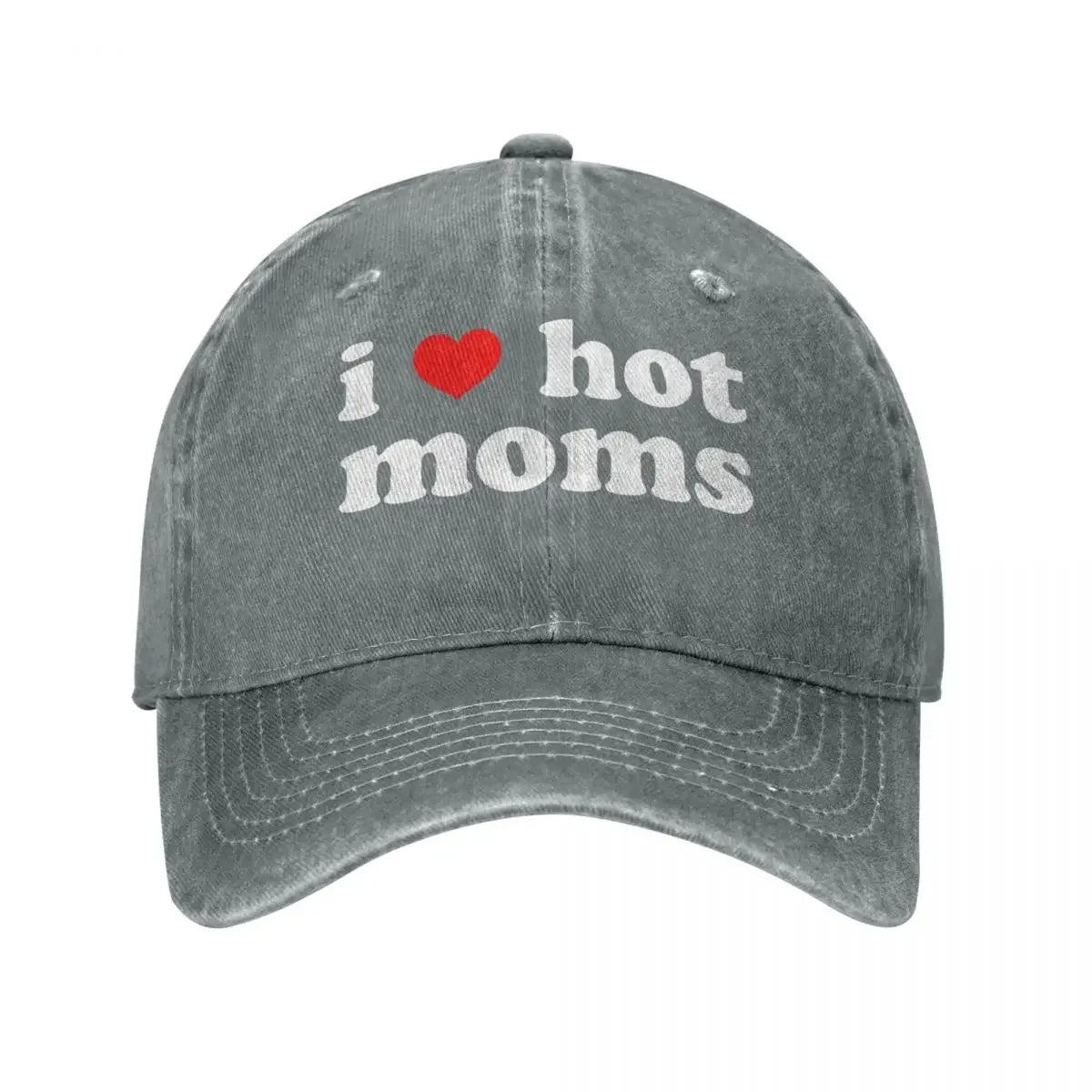 I Love Hot Moms Red Heart Baseball Caps