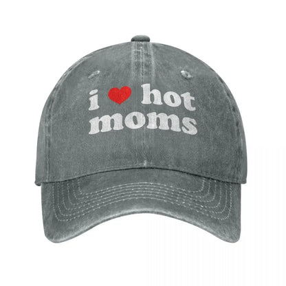 I Love Hot Moms Red Heart Baseball Caps