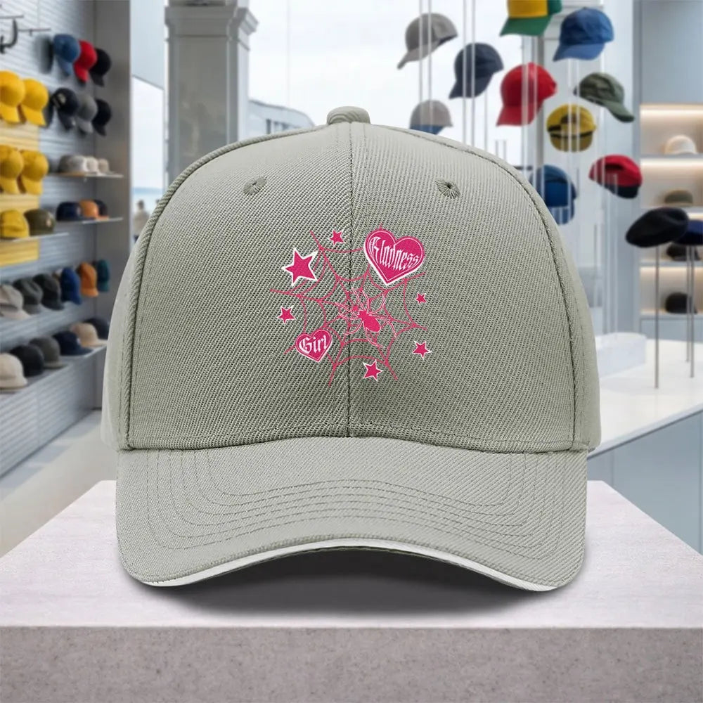 Spider Web Heart Pink Adjustable Sandwich Baseball Cap