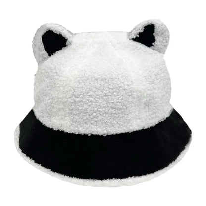 Korean Style Fuzzy Winter Bucket Hat Windproof Fluffy Plush Warm Hats