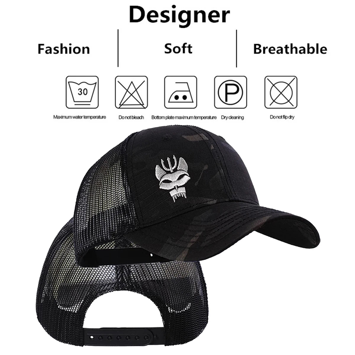 Unisex Forked Wolf Embroidery Snapback Camouflage Baseball Caps