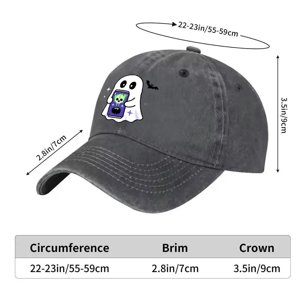 Ghost Holding Phone Print Washed Denim Baseball Cap