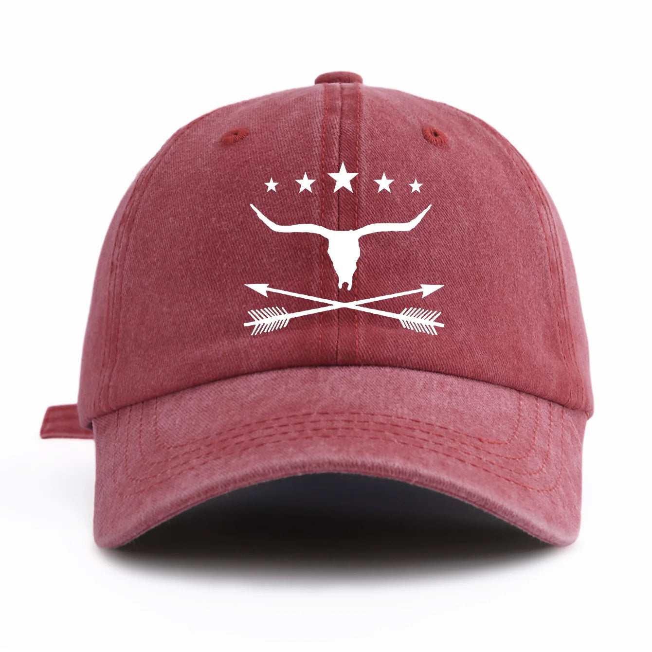 Bull Print Washed Baseball Cap For Adults