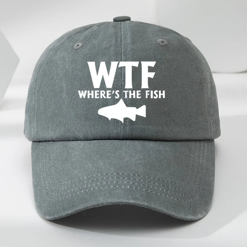 WTF Fish Print Outdoor Men's Washed Baseball Cap