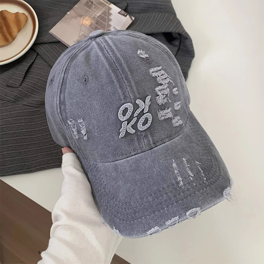 Retro Unisex Washed Distressed Baseball Cap Golf Cap, American Embroidery Ripped Dad Hat