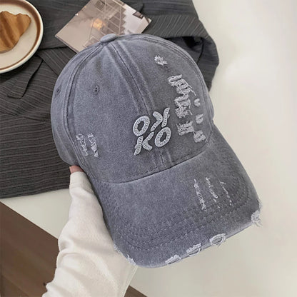 Retro Unisex Washed Distressed Baseball Cap Golf Cap, American Embroidery Ripped Dad Hat