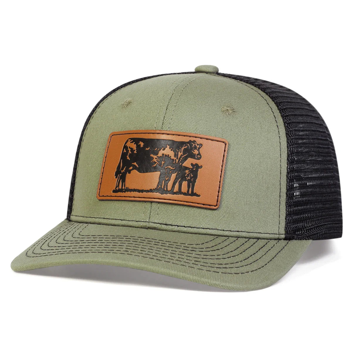 Unisex Brown Cow Leather Label Baseball Net Caps