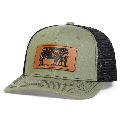 Unisex Brown Cow Leather Label Baseball Net Caps