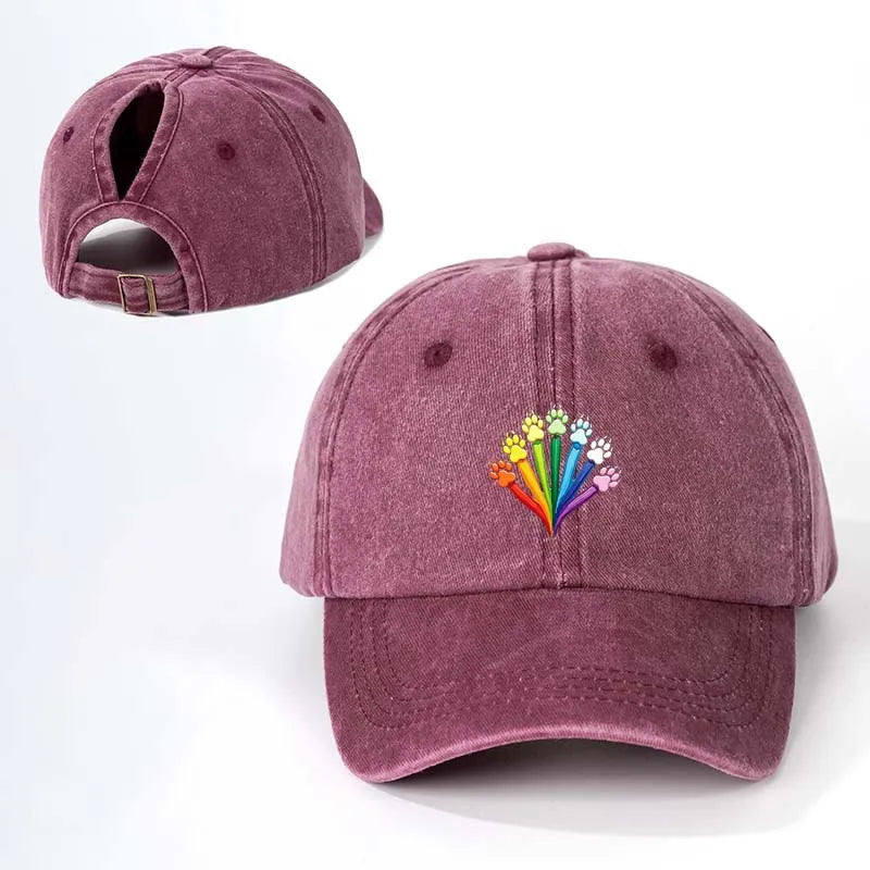 Rainbow Paw Ponytail Baseball Cap