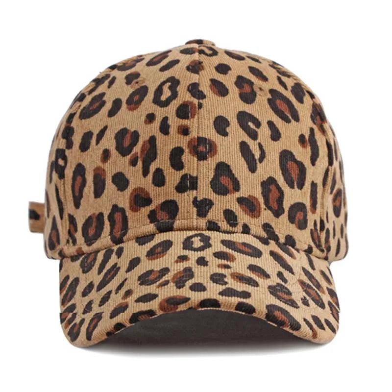 Women Winter Hat Leopard Pattern Corduroy Baseball Cap Men