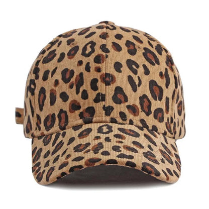 Women Winter Hat Leopard Pattern Corduroy Baseball Cap Men