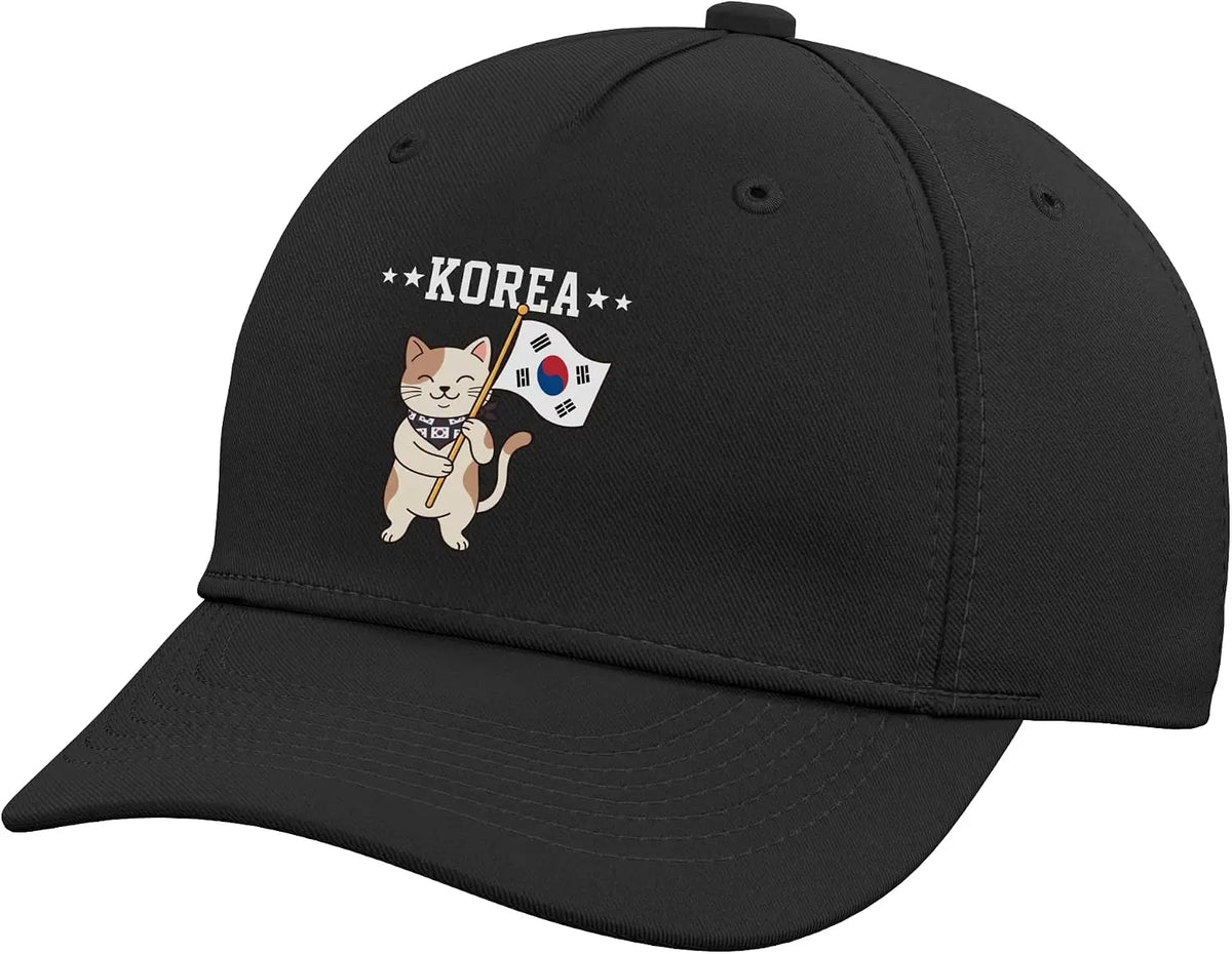 Cute Cat Holding South Korea Flag Adjustable Baseball Hat