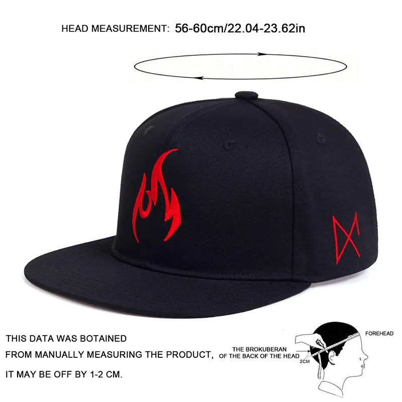 Unisex Flame Embroidery Hip-hop Hats Snapback Cap Spring Autumn