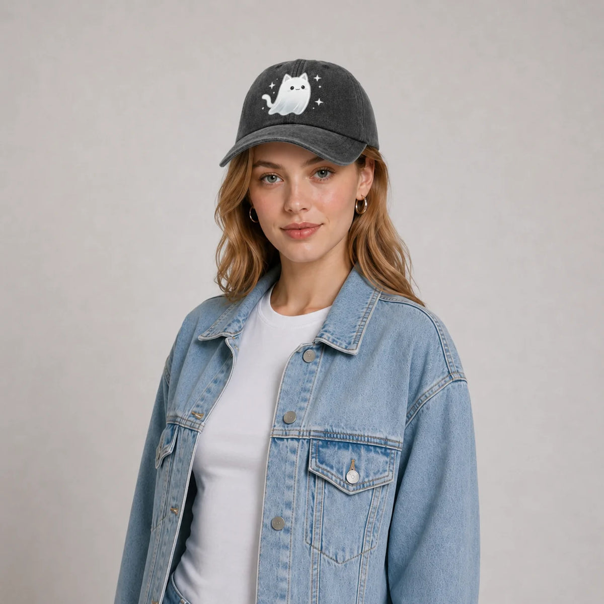 Cute Ghost Cat Graphic Baseball Cap