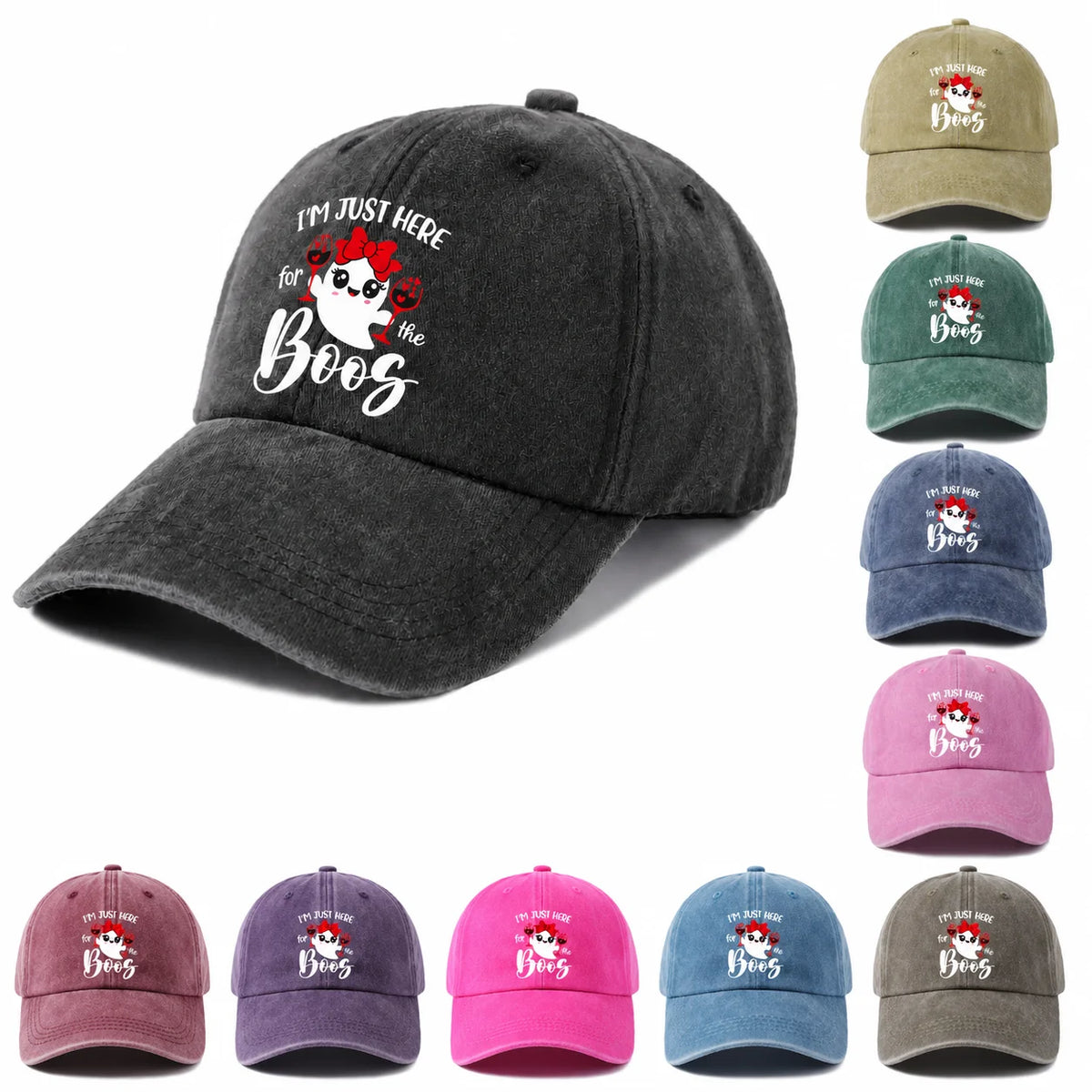 Vintage Washed Ghost Wine Pun Graphic Baseball Cap