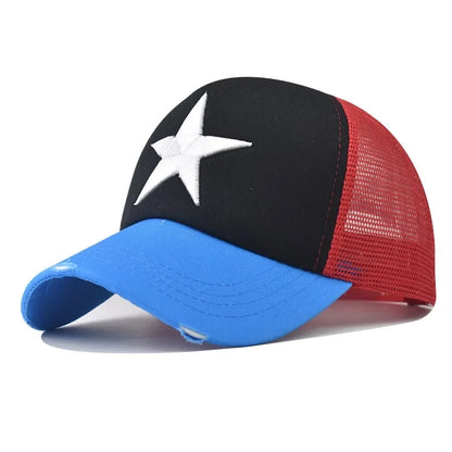 New Style Unisex Adjustable Mesh Cap Casual Plain Embroidery Five-Star Cotton Baseball Cap For Women Men