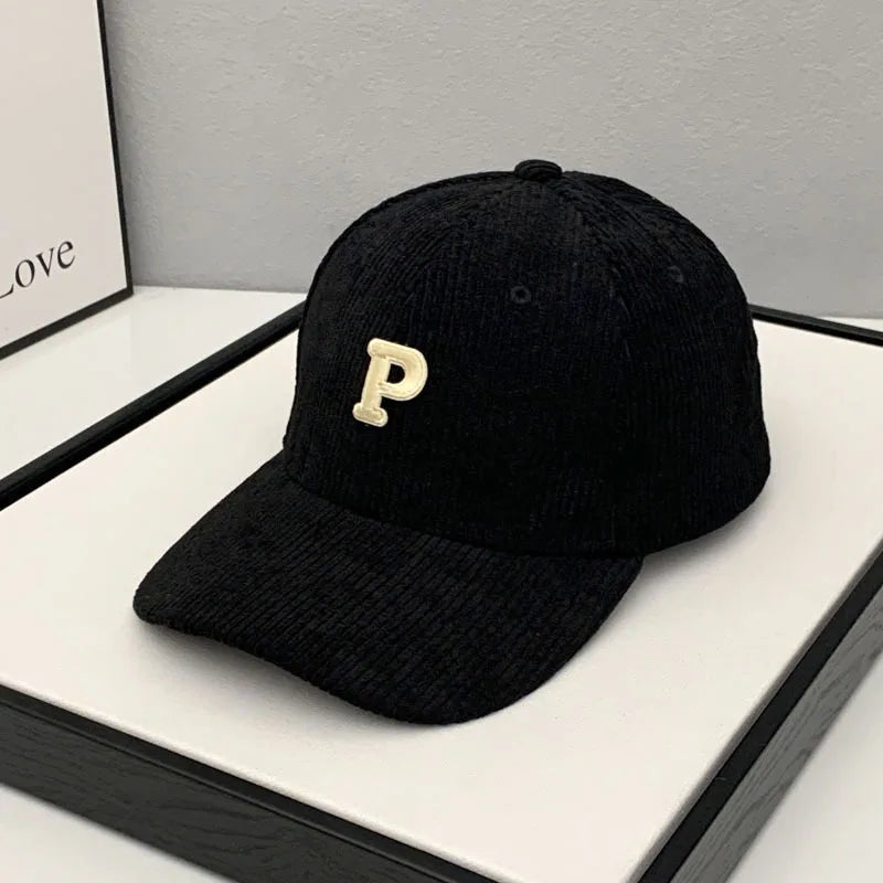Autumn And Winter Warm Corduroy Baseball Cap With Letter Stickers