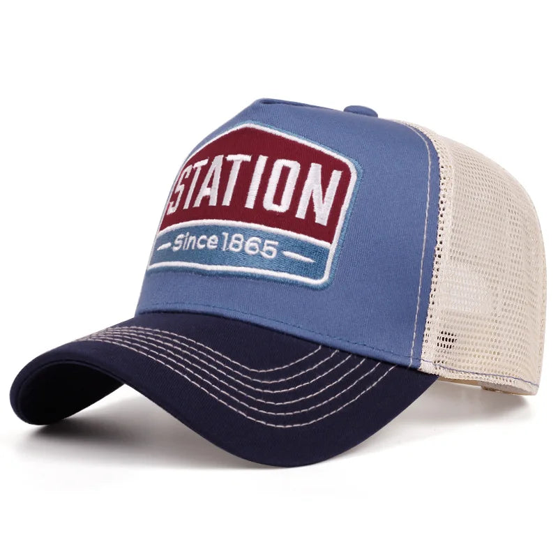 Unisex Baseball Cap Classic STATION Letter Pattern Mesh Cap