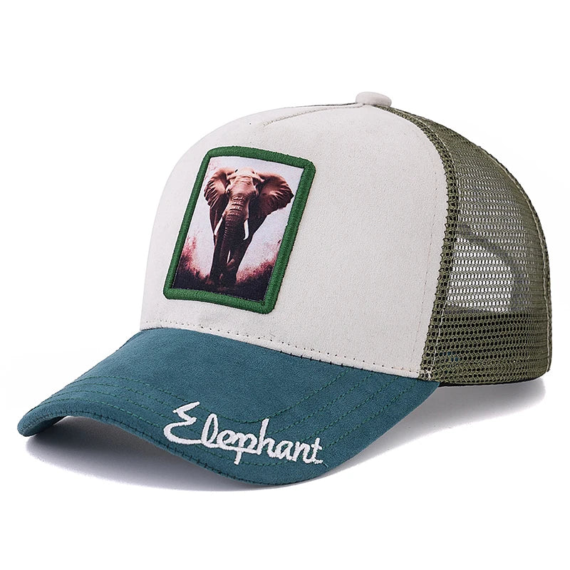Mesh Cap Lion Pattern Patch Design Suede Hat Animal Baseball Cap