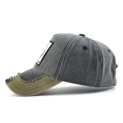 Vintage Denim Baseball Cap With Embroidery Wolf Patch Men Women